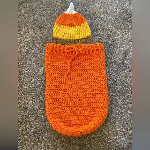 Newborn Candy Corn crochet knitted outfit costume snuggle pictures Baby clothes - Picture 2 of 12